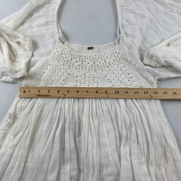 Free People Ari Mini Ivory 100% Cotton Gauze Cottage Boho Mini Dress Sz XS - Picture 11 of 13